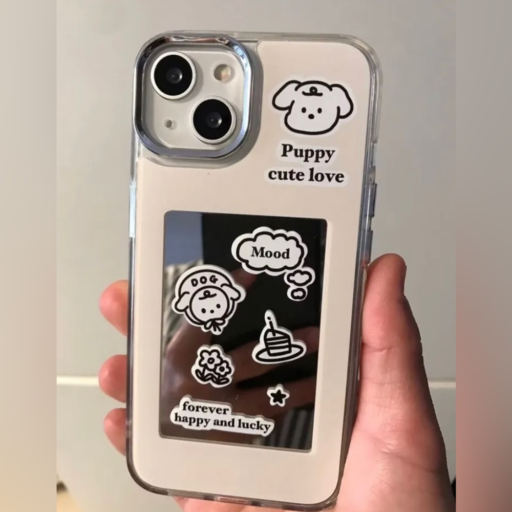 Cute Cartoon  Flower Dog puppy Mirror Protective case cover for iPhone 13